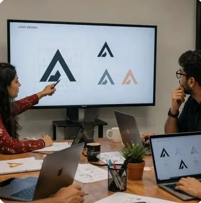 Logo design presentation on a monitor